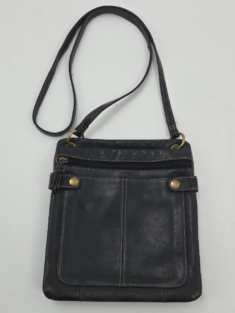 Fossil Black Leather Crossbody Bag With Gold Hardware And Stiching
